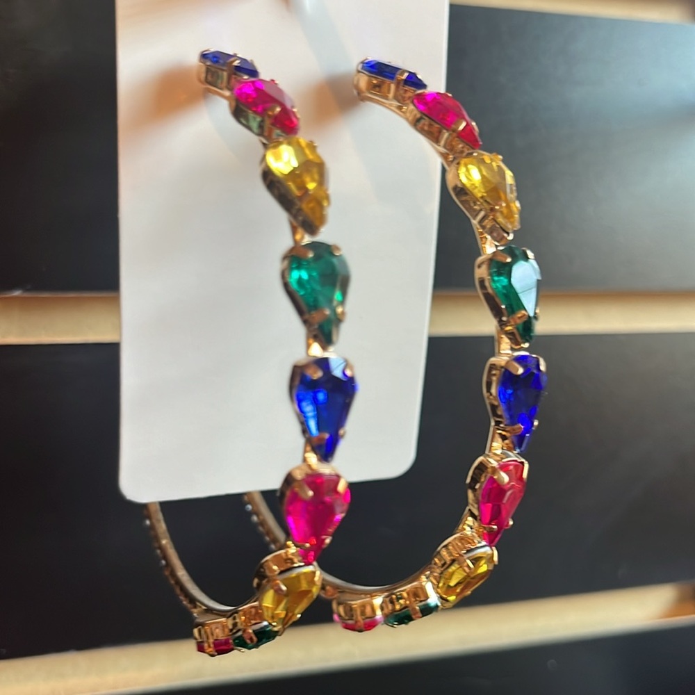 NEW Fabulous Colorful Hoop Earrings 3”